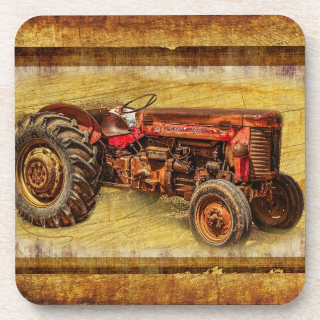 Posavasos Tractor rojo antiguo (Frente)