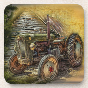 Posavasos Tractor Verde Antiguo Granjero Rústico Viejo