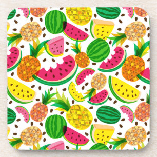 Posavasos Trama de frutas tropicales rojas y amarillas