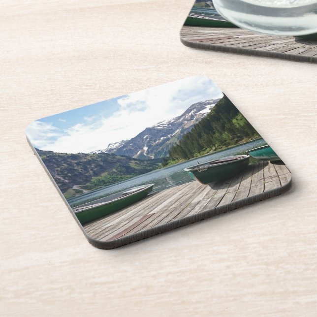 Posavasos Tranquilo lago alpino y fotos de barcos (Lado Izquierdo)