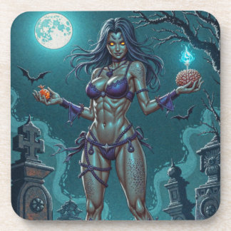 Posavasos Trato de Halloween o Novia Zombie con cerebros