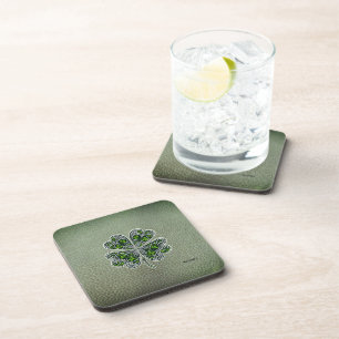 Posavasos Trébol Shamrock Cuero Verde Día de San Patricio 