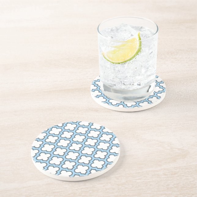Posavasos Trellis azul blanco y bebé, Entramado, Quatrefoil (Lado)