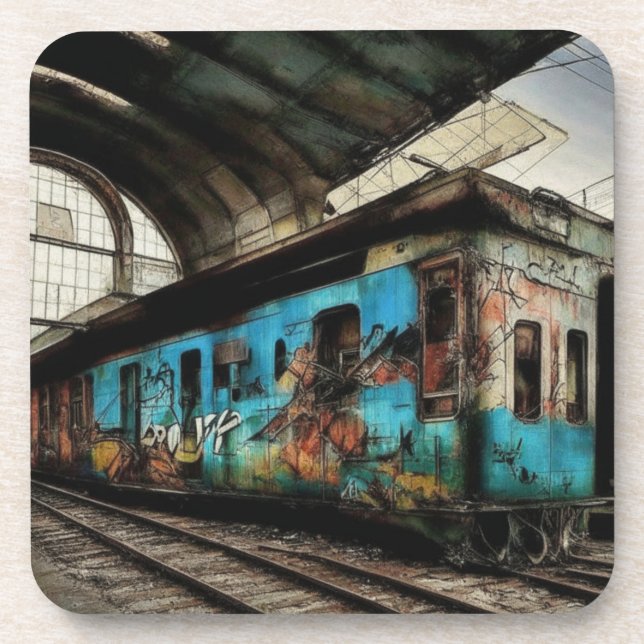 Posavasos Tren abandonado con graffiti arte urbano (Frente)