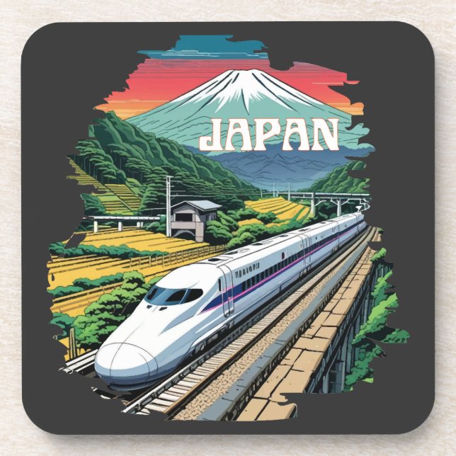 Posavasos Tren de bala japonés y el Monte Fuji (Frente)