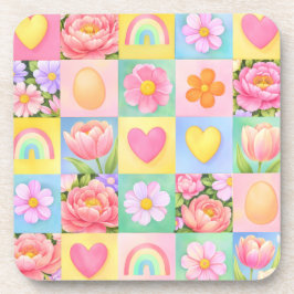 Posavasos Trendy Floral Checkerboard Spring Pattern