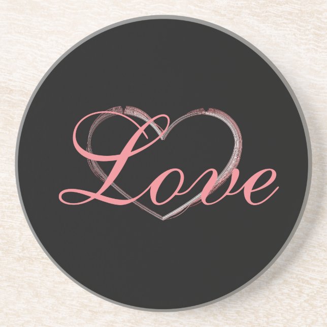 Posavasos Trendy Heart Grey Calligraphy Love Boda (Frente)