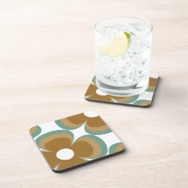 Posavasos Trendy Teal Caramel Retro Groovy Flowers Seamless