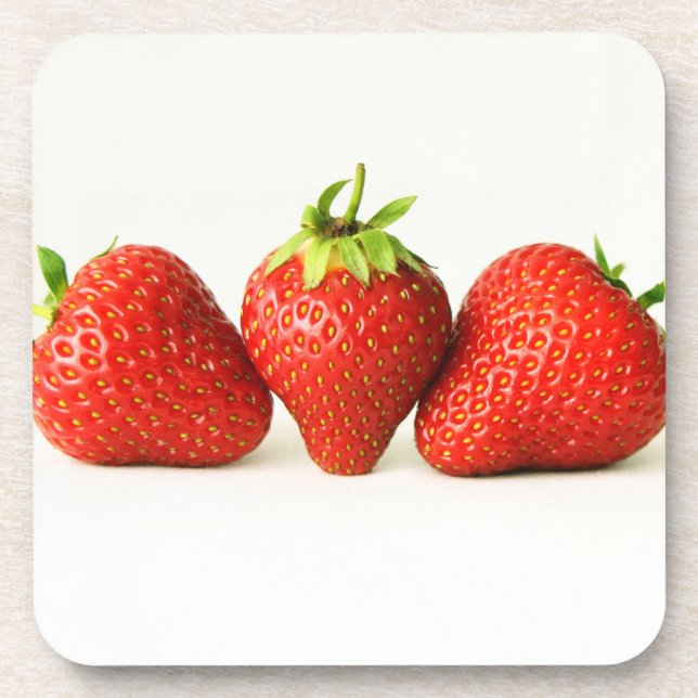 Posavasos Tres fresas sobre el coastercnm blanco (Frente)