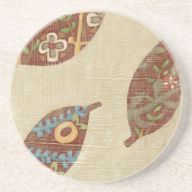 Posavasos Tres hojas sobre fondo de textura lineal (Frente)