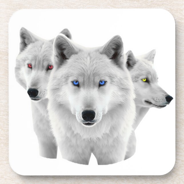 Posavasos Tres lobos blancos (Frente)