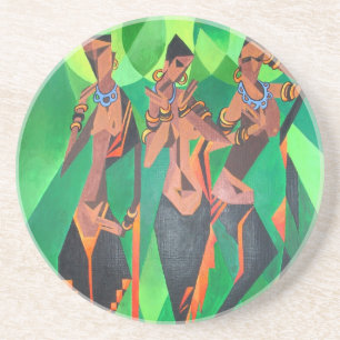 Posavasos Tres mujeres negras tradicionales étnicas bailando