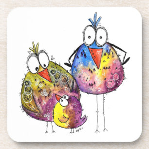 Posavasos Tres pájaros coloridos y extravagantes