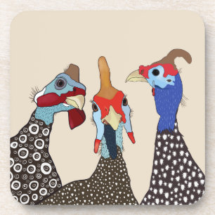 Posavasos Tres pájaros de aves de corral de Guinea con estam