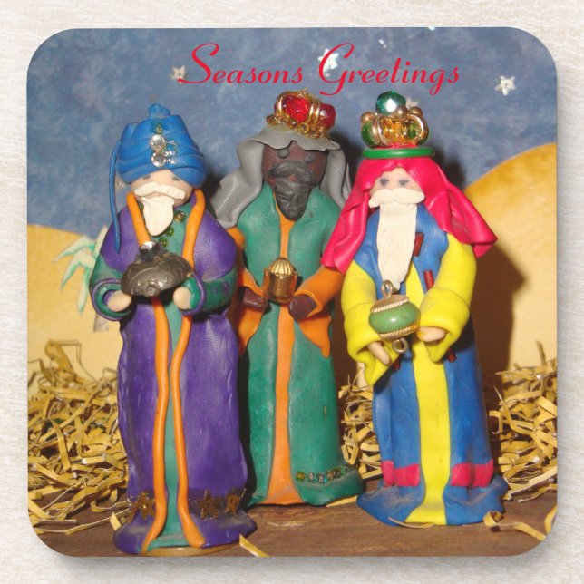 Posavasos Tres reyes con regalos para los navidades del bebé (Frente)