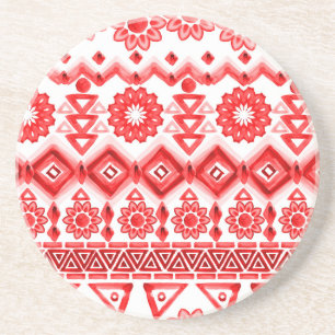 Posavasos Tribus rojas, acuarela, patrón étnico.