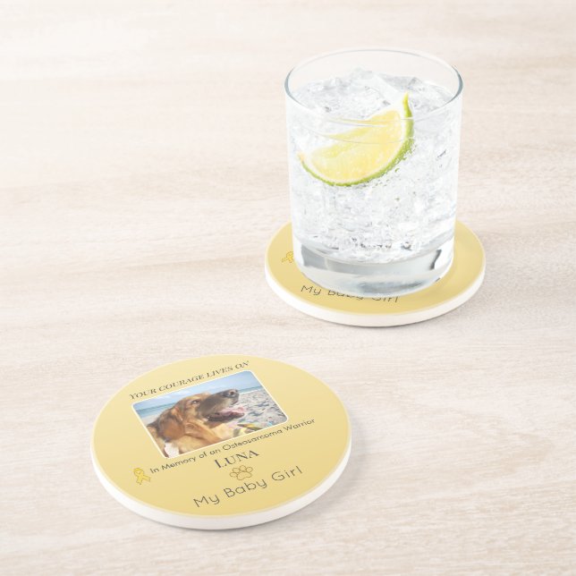 Posavasos Tributo Redondo Dorado de Osteosarcoma para Mascot (Lado)