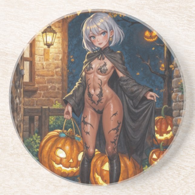 Posavasos Trick o Treater, valiente Chica de disfraces de Ha (Frente)