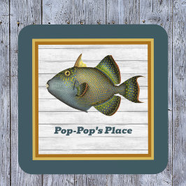 Posavasos Triggerfish en oro Verde azulado profundo y Naranj