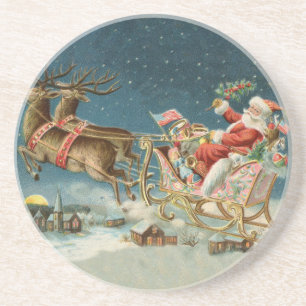 Posavasos Trineo Antiguo de Navidad de Santa Claus Reno