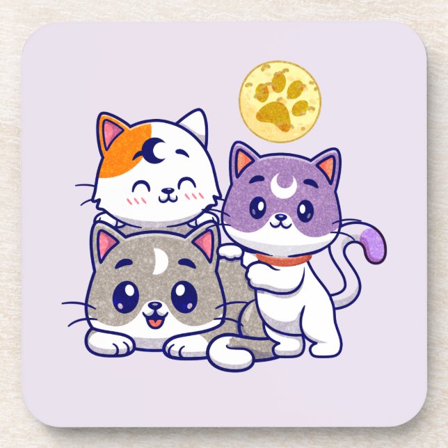 Posavasos Trio Adorable - Tres Gatos Cubiertos (Frente)