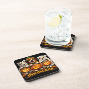 Posavasos Trío de truco o trato caprichoso feliz Halloween c