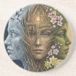 Posavasos Triple Goddess Winter to Spring Imbolc Fantasy Art