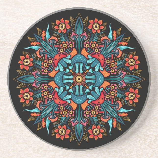 Posavasos Trippy hippie psicodélico groovy hongo raro (Frente)