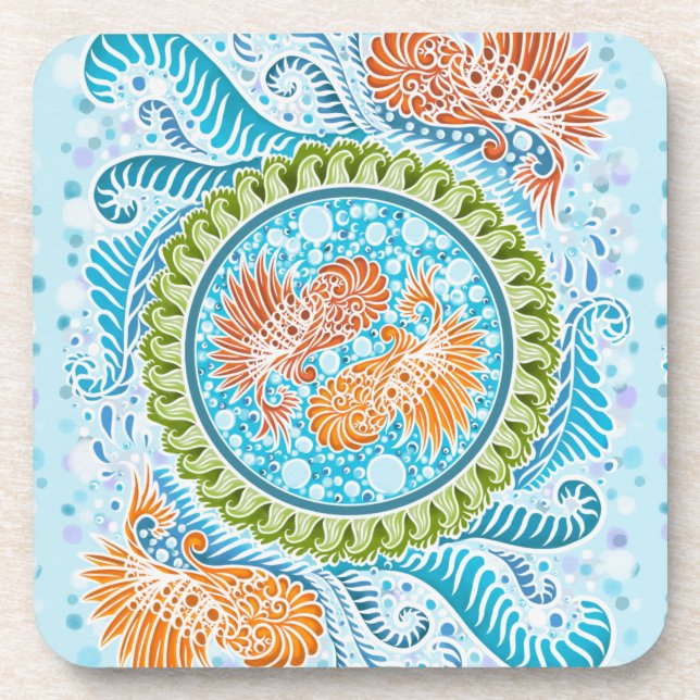 Posavasos Tropical Koi Mandala | Vibrante Ocean Zen Art (Frente)