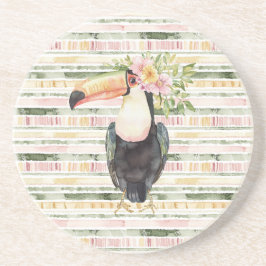 Posavasos Tucán Pájaro Rosado Verde Rayas
