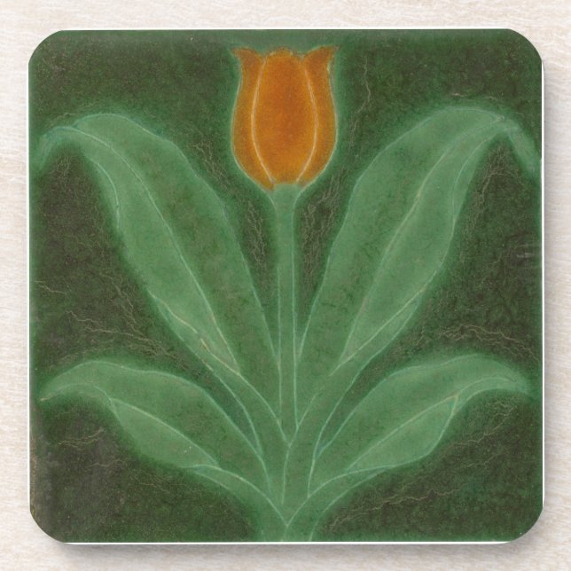 Posavasos Tulipán verde amarillo repro mosaico Art Nouveau (Frente)