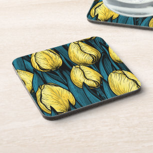 Posavasos Tulipanes amarillos con hojas azules