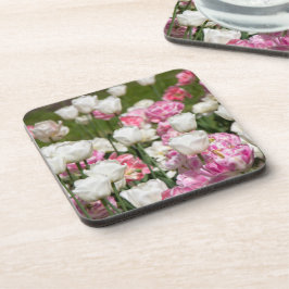 Posavasos Tulipanes blancos y rosas brillantes en un día sol