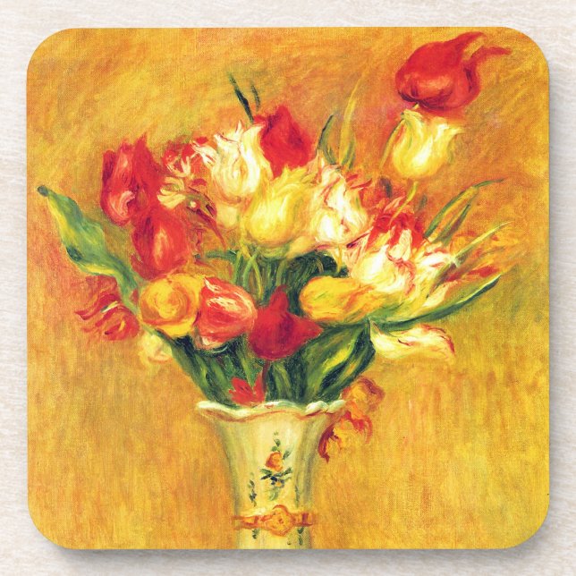 Posavasos Tulipanes de Pierre Renoir, arte del impresionismo (Frente)