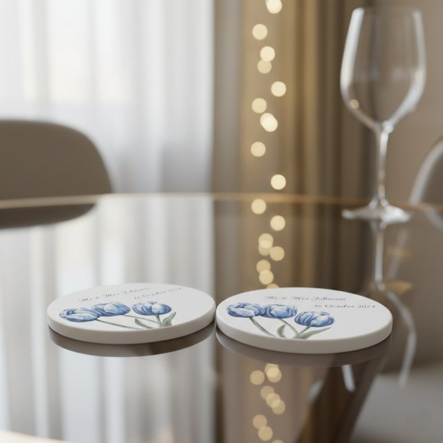 Posavasos Tulipanes en Azul de Delft personalizables (Subido por el creador)