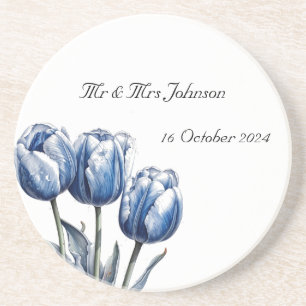Posavasos Tulipanes en el personalizable azul Delft