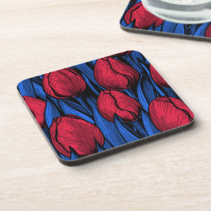Posavasos Tulipanes en rojo y azul