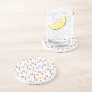 Posavasos Tulipanes Florales Patrón de Acuarela Colorida
