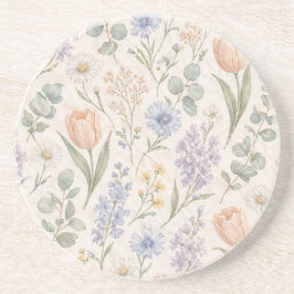 Posavasos Tulipanes Lilas Acuarela Pradera Primaveral Pastel