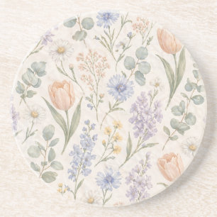 Posavasos Tulipanes Lilas Acuarela Pradera Primaveral Pastel