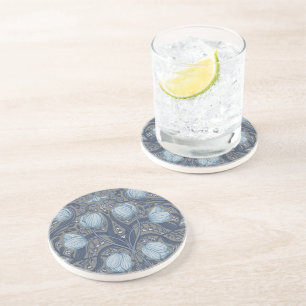 Posavasos Tulipanes Retro Nouveau en azul y estaño
