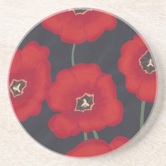 Posavasos Tulipanes rojos brillantes en negro, bebidas alcoh