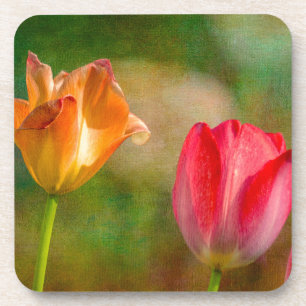 Posavasos Tulipanes rojos y amarillos sobre fondo texturizad
