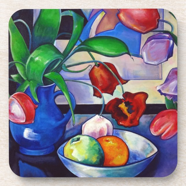 Posavasos Tulipanes y cubeta de frutas de 6 (Frente)