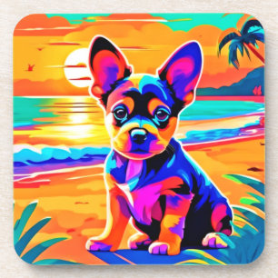 Posavasos Tumulto de Chihuahua en la playa del atardecer