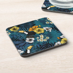 Posavasos Turcanos y flora tropical, azul , amarillo , naran