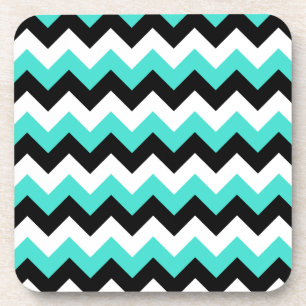 Posavasos Turquesa Negro y Blanco Chevron