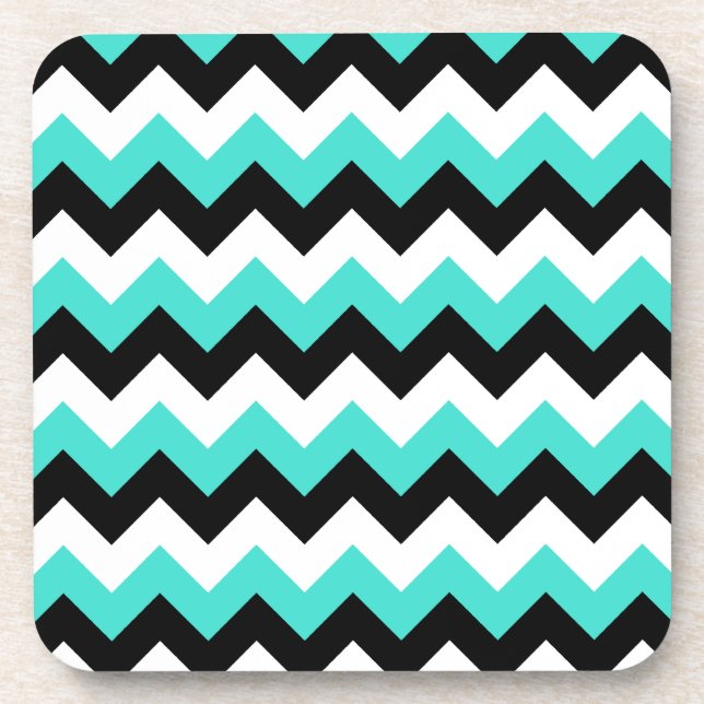 Posavasos Turquesa Negro y Blanco Chevron (Frente)