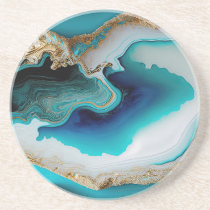 Posavasos Turquoise Aqua Blue Gold Gemstone Acrylon Pour Art