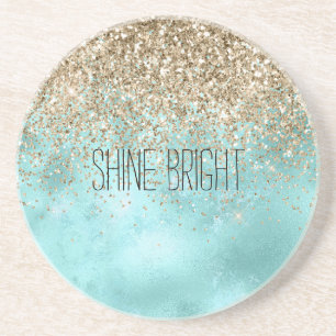 Posavasos Turquoise Aqua Gold Glam Purpurina Sparkle